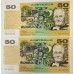 AUSTRALIA 1973 . FIFTY 50 DOLLARS BANKNOTE . PHILLIPS/WHEELER . ERROR . INK TRANSFER . CONSEC FOUR